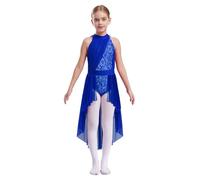 renvena Robe De Bal Lyrique Moderne pour Enfants en Dentelle Filet Vêtement De Danse Classique Robe De Parrainage Artistique Body De Ballet Justaucorps Gymnastique Vêtements De D Bleu 7-8 Ans
