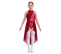 renvena Robe De Bal Lyrique Moderne pour Enfants en Dentelle Filet Vêtement De Danse Classique Robe De Parrainage Artistique Body De Ballet Justaucorps Gymnastique Vêtements De D Bourgogne 13-14 Ans