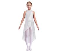 renvena Robe De Bal Lyrique Moderne pour Enfants en Dentelle Filet Vêtement De Danse Classique Robe De Parrainage Artistique Body De Ballet Justaucorps Gymnastique Vêtements De D Blanc 9-10 Ans
