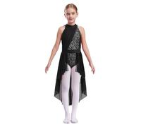 renvena Robe De Bal Lyrique Moderne pour Enfants en Dentelle Filet Vêtement De Danse Classique Robe De Parrainage Artistique Body De Ballet Justaucorps Gymnastique Vêtements De D Noir 5-6 Ans