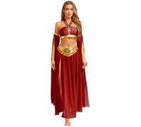 renvena Robe De Danse du Ventre Femme Haut Tubulaire Jupe en Mousseline Et Manches Amovibles Ensemble De Danse Ethnique Orientale Bourgogne XXL