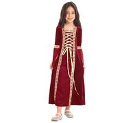 renvena Robe De Fête Renaissance Pour Mädchen Robe De Princesse Médiévale Cour Royale Vintage Longue Brodée Costume Cosplay Halloween Carnaval Bourgogne 13-14 ans