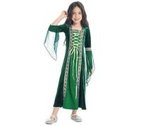 renvena Robe De Fête Renaissance Pour Mädchen Robe De Princesse Médiévale Cour Royale Vintage Longue Brodée Costume Cosplay Halloween Carnaval Vert 11-12 ans