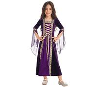 renvena Robe De Fête Renaissance Pour Mädchen Robe De Princesse Médiévale Cour Royale Vintage Longue Brodée Costume Cosplay Halloween Carnaval Violet 7-8 ans