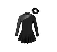 renvena Robe De Patinage Artistique pour Mädchen Body Justaucorps De Gymnastique Tenue Danse Classique Couvrechef Robe Ballet Ballerine Danse Salsa Rumba Tango Noir 11-12 Ans