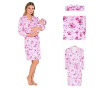 renvena Set Robe pour Maman Et Bébé Maman Robe Et Couverture pour Bébé Maternité Imprimée Léopard Travail pour Accouchement Rose L