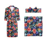 renvena Set Robe pour Maman Et Bébé Maman Robe Et Couverture pour Bébé Maternité Imprimée Léopard Travail pour Accouchement Bleu Marine M