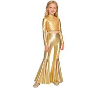 renvena Tenue Danse pour Fête Thème Disco Ou Bal Promo pour Filles Enfants Âgées Ans Composé Dun Haut Court Danse Jazz Brodé Paillettes Et Pantalons Cloches Or 5-6 Ans
