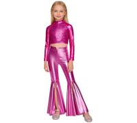 renvena Tenue Danse pour Fête Thème Disco Ou Bal Promo pour Filles Enfants Âgées Ans Composé Dun Haut Court Danse Jazz Brodé Paillettes Et Pantalons Cloches Rose Vif 5-6 Ans