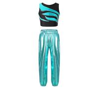 renvena Tenues De Danse en Deux Pièces pour Jeunes Filles Gymnastes Et Danseuses De Ballet Ensemble Dun Haut Court Ondulé Et De Leggings Vêtements De Sport Lac Vert 11-12 Ans