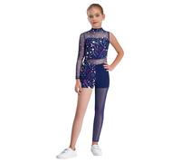 renvena Unitards Patinage Artistique Étincelants Pour Filles Manches Longues Col Montant Imprimés Leotards Gymnastique Et Danse Ballet Étoile 9-10 ans