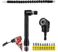 Renvoi d'Angle Visseuse Kit,Foret à Angle Droit,Extension d'Angle Flexible,Porte-Adaptateur 105°,Tige Hexagonale 1/4" 13PC Foret à Angle Droit d'Extension Kit