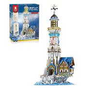 Reobrix 66028 Lot de 3228 Blocs de Construction de Phare médiéval, 2023 - Grand château avec lumière LED - Pointe tournante - Design en Couches - 3228 pièces - Cadeau Compatible avec Lego