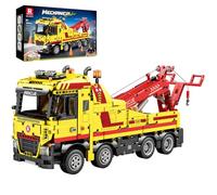 Reobrix Camion de remorquage RC Jouet de construction avec application/télécommande Véhicule robuste de sauvetage avec moteur, grue technique 22012 Brique de construction de voiture Cadeau pour adulte