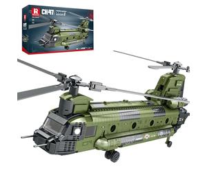 Reobrix CH-47Ensemble de Construction d'hélicoptère, kit de modèle d'avion Jouet d'hélicoptère Militaire 33031, Affichage de Bureau à Domicile ou à Collectionner, pour Adultes 14+