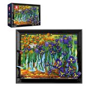Reobrix Ensemble de construction de fleurs et iris pour adultes 66701, cadre de peinture murale Van Gogh pour décoration de chambre, maison, bureau, cadeaux créatifs pour les amateurs d'art 14+ (3480