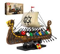 Reobrix Ensemble de construction modèle bateau Viking Pirate, kit bateau viking médiéval avec voiles et boucliers 66101, cadeaux pour hommes adultes et garçons, décoration viking pour bureau ou