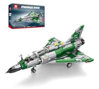 Reobrix Kit de Construction d'avion de Chasse Mirage 2000 pour Adultes, modèle réduit d'avion Militaire, Jouet STEM avec Cockpit ouvrant et Train d'atterrissage rétractable (1012 pièces)