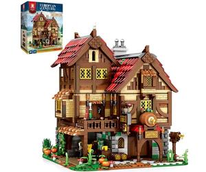 Reobrix Kit de construction de taverne médiévale, Bistro européen du XXe siècle 66018, Modèle d'architecture de collection avec cave à vin et armurerie très détaillées, Cadeau de construction créatif