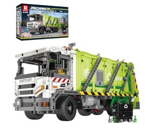 Reobrix Technic 22022 - Grand kit de jouets camion poubelle compressé RC - Cadeau d'anniversaire créatif