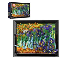 Reobrix Van Gogh Iris Kit de construction pour adultes, 3480 pièces 3D Fleur murale avec cadre, peinture botanique pour la maison, le bureau, cadeau créatif pour les amateurs d'art et de fleurs 14 ans