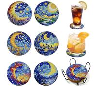 Reofrey 6 pièces de sous-verres en diamant avec support, sous-verres de peinture au diamant paysage, images de peinture au diamant pour adultes et débutants, accessoires d'art au diamant pour tasses