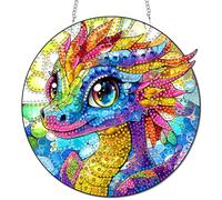 Reofrey Diamond Painting Adulte Pendentif avec Chaîne Dinosaures, 20x20 cm Hanging Diamant Painting Double Face, Attrape-Soleil en Cristaux DIY, pour Jardin Maison mur Décoration de Fenêtre Et Porte