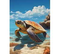 Reofrey Kits d'art diamant à faire soi-même pour adultes - Tortue - Animal - Kit de peinture à strass ronds - Toile à broder au point de croix pour travaux manuels, décoration d'intérieur - 30 x 40 cm