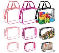 Reofrey Lot de 9 sacs de rangement en PVC transparent avec fermeture éclair, 3 tailles de sacs de rangement polyvalents avec poignées, 3 couleurs, trousse de toilette de voyage, trousse de toilette,