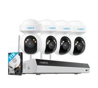 Reolink 4K PT Kit Caméra de Surveillance WiFi 6 Extérieure, 4 Caméras avec 355° Pan & 50° Inclin, Suivi Auto, Détection Intelligente, Vision Nocturne Couleur, NVR 12CH 2To HDD, RLK12-800WPT4