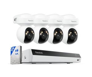 Reolink 4K PT PoE Système de Sécurité Pan 355° & Tilt 50°, RLK8-800PT4 | HDD 2To intégré, 4 CAMs 4K & NVR 8 canaux, Détec Personne/Véhicule/Animal, Intérieur/Extérieur, Enregistrement 24/7