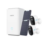 Reolink Argus 3 Ultra + SP 2Pack avec Home Hub, Kit caméra de surveillance 4K 8MP extérieur batterie, vision nocturne couleur, 2.4/5GHz, gestion & stockage centralisés