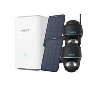 Reolink Argus PT + SP 2Pack avec Home Hub, Caméra de surveillance extérieure 2K+ 5MP Set Outdoor Akku, 5/2,4 GHz, Pan & Tilt, Vision nocturne couleur, Noir