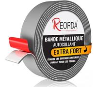 REORDA® Bande Métallique Auto-Adhésive Grise Idéale pour Figurines Tonies® & Étagères (Extra Fort) - Ruban pour Aimants I Bande de Fer Ruban Ferreux