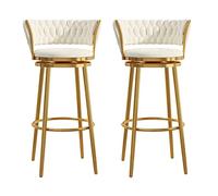 Reotto Counter Height Stools Set of 2 Kitchen Breakfast Chairs Bar, Velvet Tufted Swivel Bar Chairs with Back and Gold Legs, Kitchen Island Stools