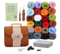 Reovin Kit de feutrage à l'aiguille en 24 couleurs, accessoires de feutrage à l'aiguille avec sac de rangement, kit de feutrage en grande quantité, aiguilles à feutrer, tapis en feutre aiguilleté pour