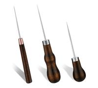 Reovin Lot de 3 alênes avec poignée en bois, poinçon pour la couture du cuir, outil d'alêne professionnel pour la couture, le poinçonnage, le bricolage, outils en cuir