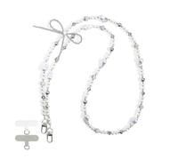 Reownest 1 Cordon de Téléphone Portable Universel avec 2 Patches, Bracelet de Téléphone en Perles avec Design Nœud, Bandoulière de Téléphone Cordon Antiperte pour Filles et Femmes - Paillettes