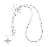 Reownest 1 Cordon de Téléphone Portable Universel avec 2 Patches, Bracelet de Téléphone en Perles avec Design Nœud, Bandoulière de Téléphone Cordon Antiperte pour Filles et Femmes - Argenté