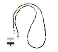 Reownest 1 Lanière Universelle pour Téléphone avec 2 Patchs, Cordons Anti-Perte à Porter en Bandoulière avec Perles Cœur et Perles Ambre, Compatible avec Smartphones pour Femmes et Filles - Noir