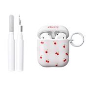 Reownest Compatible avec AirPods 2e/1re Génération Coque avec Kit de Nettoyage, Coque Porte-clés en TPU Souple Antichoc Motif Esthétique Doux Carreaux Cerise pour AirPods 2/1 - Blanc