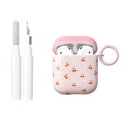 Reownest Compatible avec AirPods 2e/1re Génération Coque avec Kit de Nettoyage, Coque Porte-clés en TPU Souple Antichoc Motif Esthétique Pois Cerise pour AirPods 2/1 - Rose Cerise