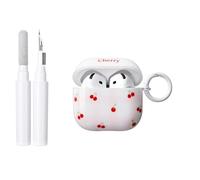 Reownest Compatible avec AirPods 4e Génération (2024) Coque avec Kit de Nettoyage, Coque Porte-clés en TPU Souple Antichoc Motif Esthétique Doux Carreaux Cerise pour AirPods 4 - Blanc