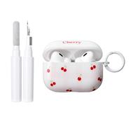 Reownest Compatible avec AirPods Pro 2e/1re Génération Coque avec Kit de Nettoyage, Coque Porte-clés en TPU Souple Antichoc Motif Esthétique Doux Carreaux Cerise pour AirPods Pro2 - Blanc
