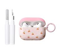 Reownest Compatible avec AirPods Pro 2e/1re Génération Coque avec Kit de Nettoyage, Coque Porte-clés en TPU Souple Antichoc Motif Esthétique Pois Cerise pour AirPods Pro2 - Rose Cerise