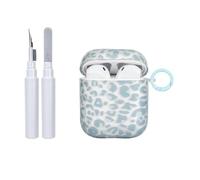 Reownest Compatible avec Coque AirPods 2 Génération avec Kit Nettoyage, Mignon Gris Bleu Imprimé Léopard Motif Esthétique Design, Antichoc Porte - Clés Couvercle Soft Etui-Transparent