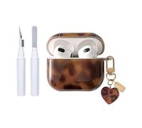 Reownest Compatible avec Coque AirPods 4 Génération avec Kit Nettoyage, Mignon Brun Imprimé Léopard Amber Tortue Pattern Aesthetic Design, Antichoc Amour Porte - Clés Couvercle Soft Etui - Ambre