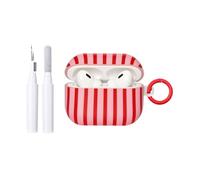 Reownest Compatible avec Coque AirPods Pro 3 Génération avec Kit Nettoyage, Étui Housse Mignon Fashion Rayures Motif Esthétique Stripes Design, Antichoc Porte - Clés Couvercle Soft Etui - Rouge