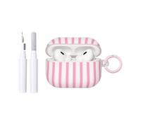 Reownest Compatible avec Coque AirPods Pro 3 Génération avec Kit Nettoyage, Étui Housse Mignon Fashion Rayures Motif Esthétique Stripes Design, Antichoc Porte - Clés Couvercle Soft Etui - Rose
