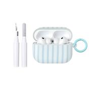 Reownest Compatible avec Coque AirPods Pro 3 Génération avec Kit Nettoyage, Étui Housse Mignon Fashion Rayures Motif Esthétique Stripes Design, Antichoc Porte - Clés Couvercle Soft Etui - Bleu